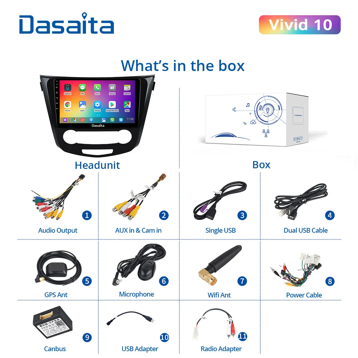Автомобильный радиоприемник Dasaita Vivid для Nissan Qashqai 2014 2015 2016 2017 2018 автомобильный