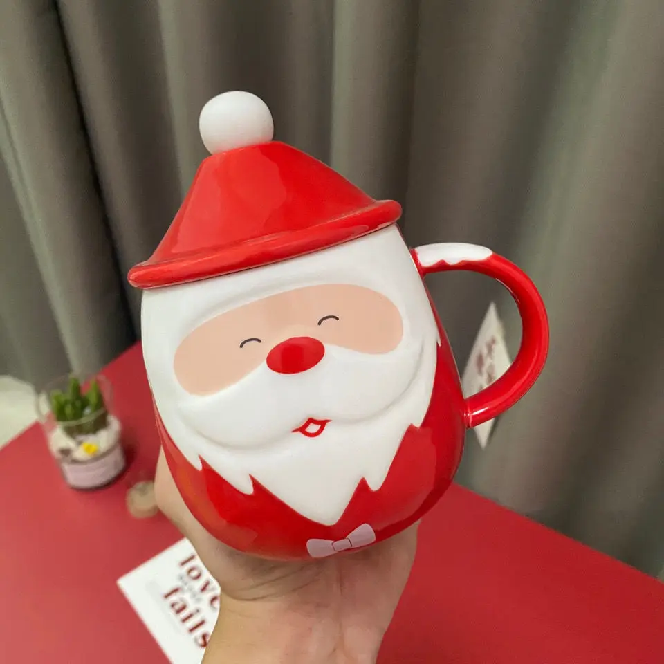 

Новая керамическая чашка для воды с Санта-Клаусом, милая девушка, сердце Ins, большая емкость, молочная кружка с крышкой, ложка, посуда для вод...