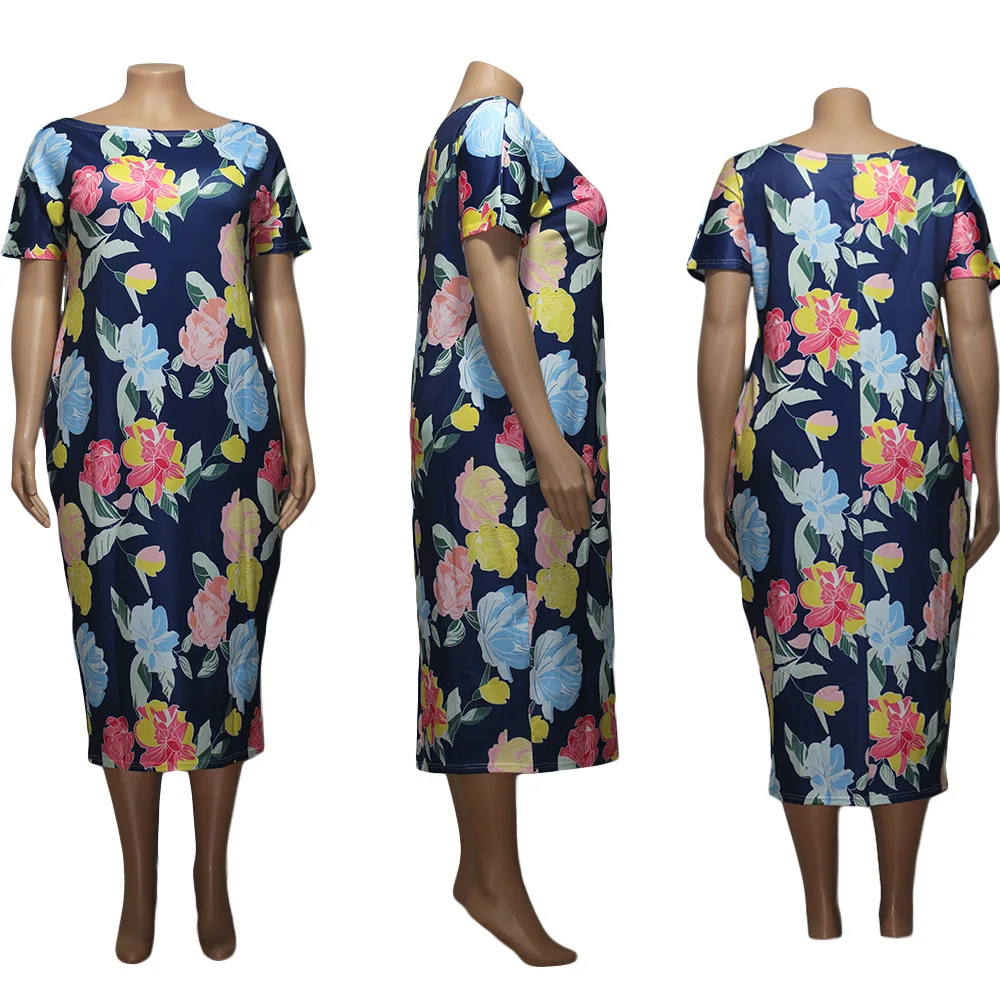European and American new temperament fashion commuter plus-size women's printed crew neck short sleeve dress dress
European and American new temperament fashion commuter plus-size women's printed crew neck short sleeve dress dress