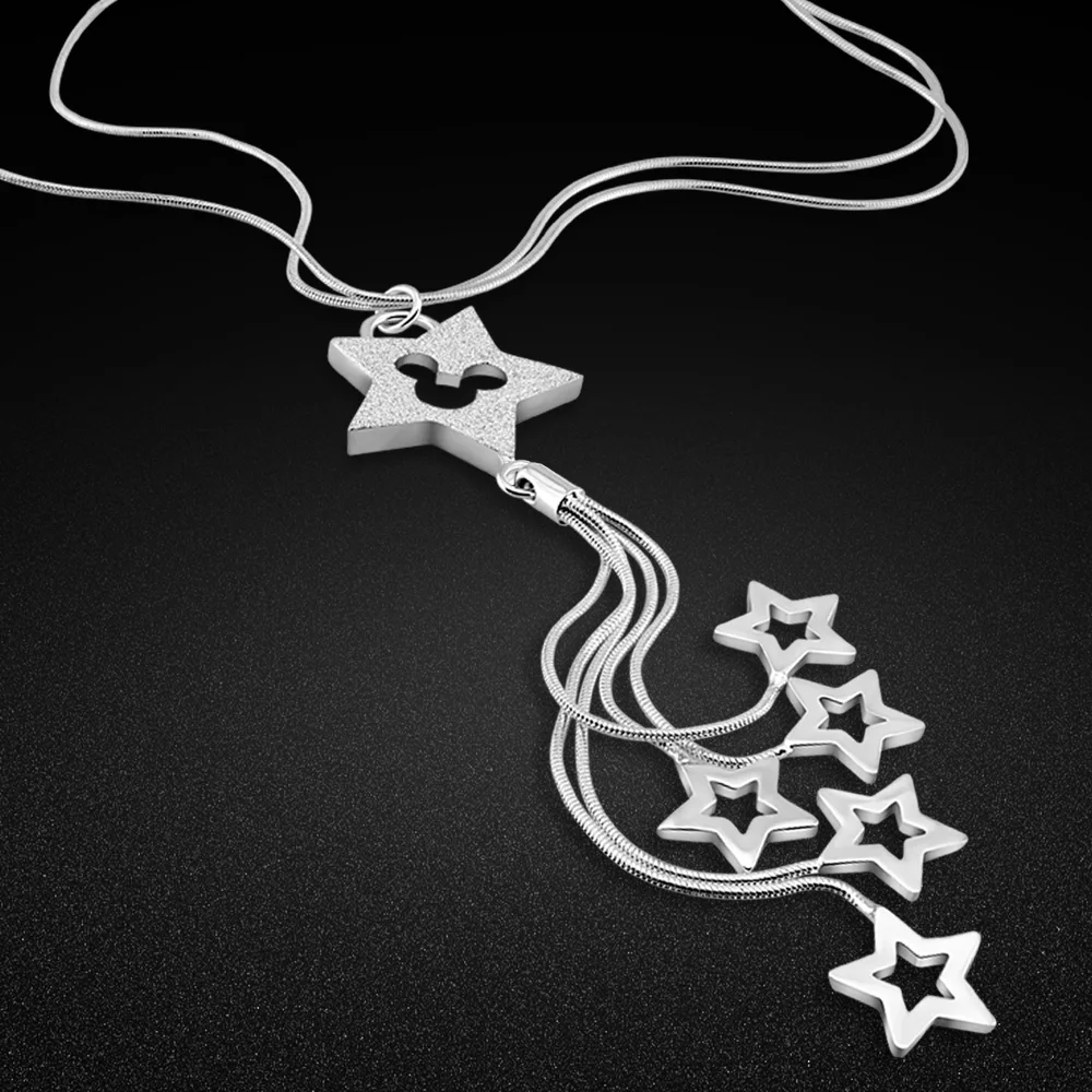 New Women's Sterling Silver Necklace Star Tassel Hanging Snake Chain Chokers Necklaces 51CM Charm Jewelry Christmas Gift
New Women's Sterling Silver Necklace Star Tassel Hanging Snake Chain Chokers Necklaces 51CM Charm Jewelry Christmas Gift