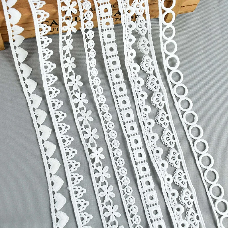 

10 Yards Milk Silk Lace White Hollow Embroidered Sewing Lace Trim Fabric DIY Clothing Apparel Applique Trimming Crafts Ribbons