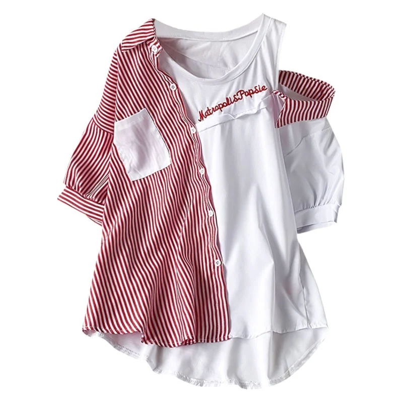 Kimutomo Short-sleeved Striped Shirt Women Spring 2021 New Korean Chic Girls Turn-down Collar Fake Two Piece Tops Casual
Kimutomo Short-sleeved Striped Shirt Women Spring 2021 New Korean Chic Girls Turn-down Collar Fake Two Piece Tops Casual