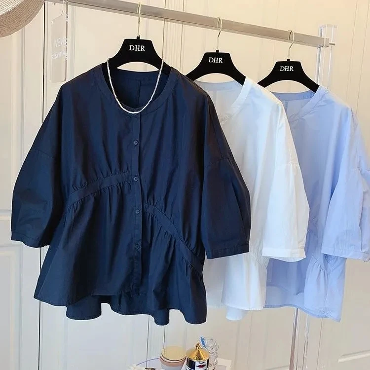 Pure cotton Korean version loose asymmetric fold stitching shirt women top 2021 spring summer new women blouse P3 309
Pure cotton Korean version loose asymmetric fold stitching shirt women top 2021 spring summer new women blouse P3 309