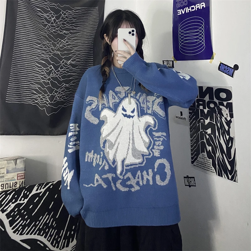 Pullover women's loose oversized dark Harajuku style ghost letter jacquard thickening couple loose retro knit sweater sweater
Pullover women's loose oversized dark Harajuku style ghost letter jacquard thickening couple loose retro knit sweater sweater