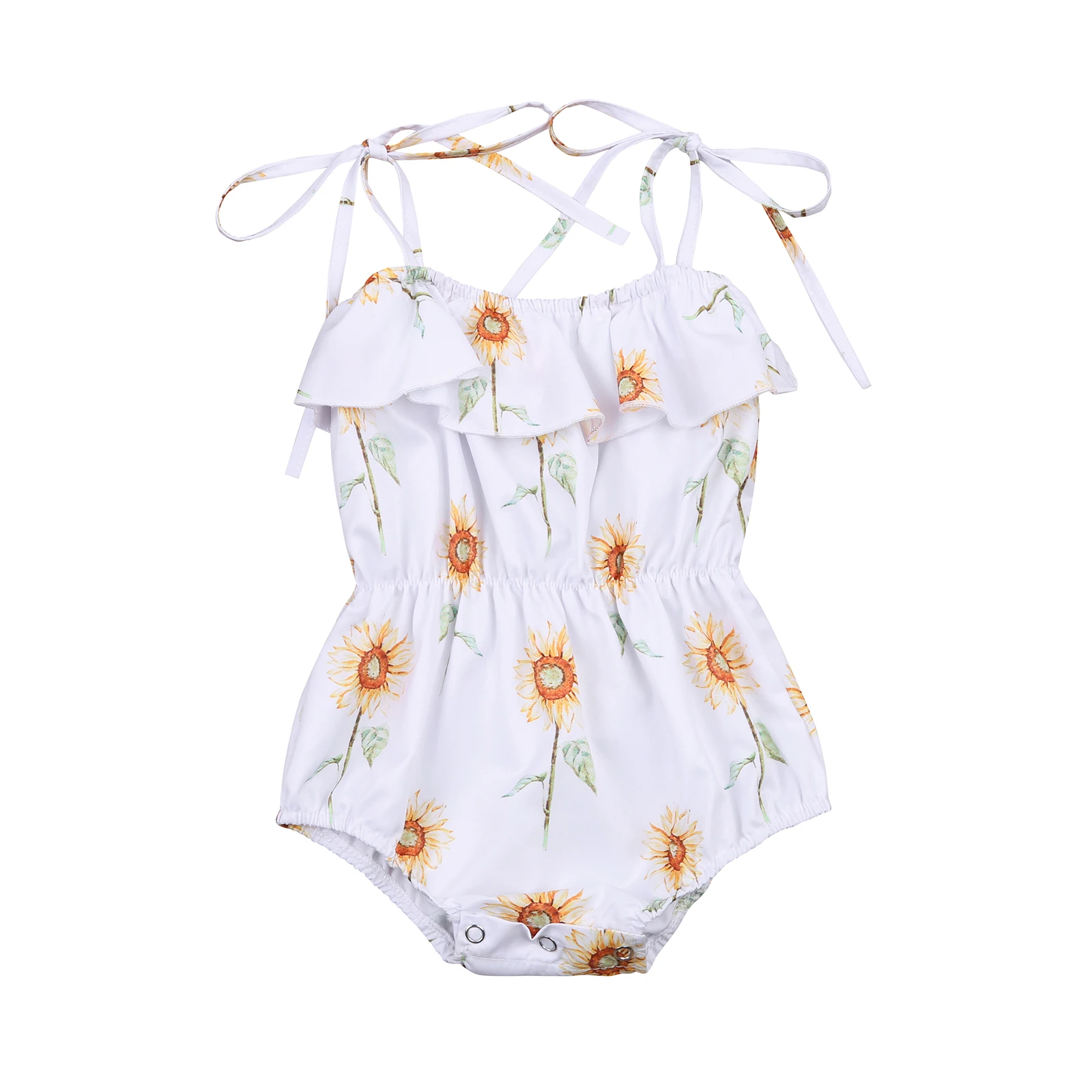 Baby Girl's Lace-up Sling Romper, Cartoon Sunflower Print Falbala Elastic Casual Jumpsuit, Daily Life
Baby Girl's Lace-up Sling Romper, Cartoon Sunflower Print Falbala Elastic Casual Jumpsuit, Daily Life