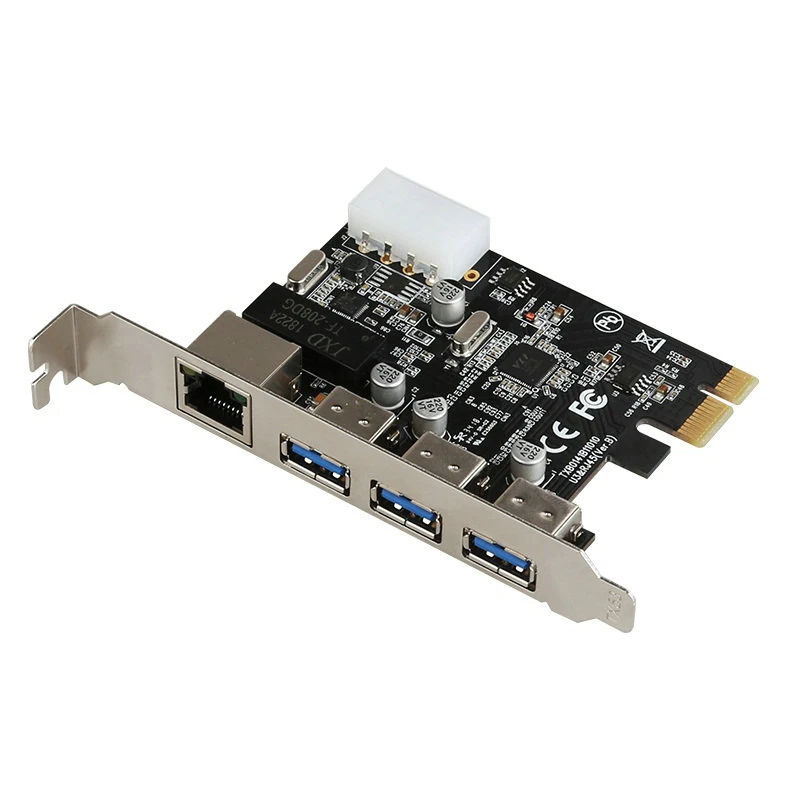 

PCI-E To External 3 Ports USB 3.0 HUB + RJ-45 Gigabit Ethernet Network Card 10/100/1000Mbps PCI Express USB3.0 LAN Adapter Combo