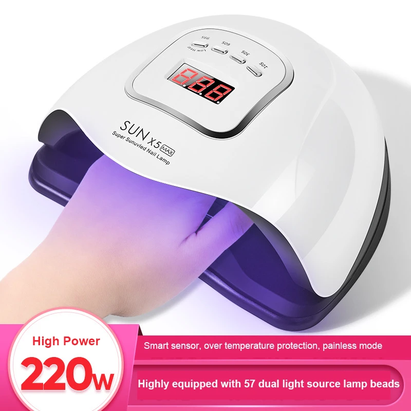 220W 57 LED Nails Lamp Nail Dryer Machine Four-speed Intelligent Induction Double Light Source Lamp For Drying UV Nails Gel Tool
220W 57 LED Nails Lamp Nail Dryer Machine Four-speed Intelligent Induction Double Light Source Lamp For Drying UV Nails Gel Tool