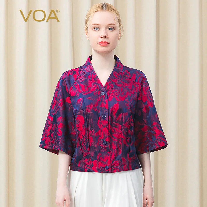 VOA Silk Yarn-dyed Jacquard V-neck Jacket Women WE89 Single-breasted Lotus Leaf Sleeve Red Peony Pattern Elegant Coat Female
VOA Silk Yarn-dyed Jacquard V-neck Jacket Women WE89 Single-breasted Lotus Leaf Sleeve Red Peony Pattern Elegant Coat Female