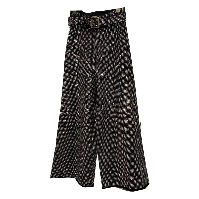 2020 Autumn New Full Hot Drilling Shiny Waistband Wide Leg Pants Fashion Pants for Women High Waist Black Trousers Streetwear
2020 Autumn New Full Hot Drilling Shiny Waistband Wide Leg Pants Fashion Pants for Women High Waist Black Trousers Streetwear