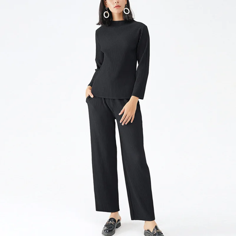 Pant Suits For Women 45-75kg 2020 Autumn Winter Solid Color Large Size Miyake Pleated Two Piece Set Long Sleeved Top + Trousers
Pant Suits For Women 45-75kg 2020 Autumn Winter Solid Color Large Size Miyake Pleated Two Piece Set Long Sleeved Top + Trousers