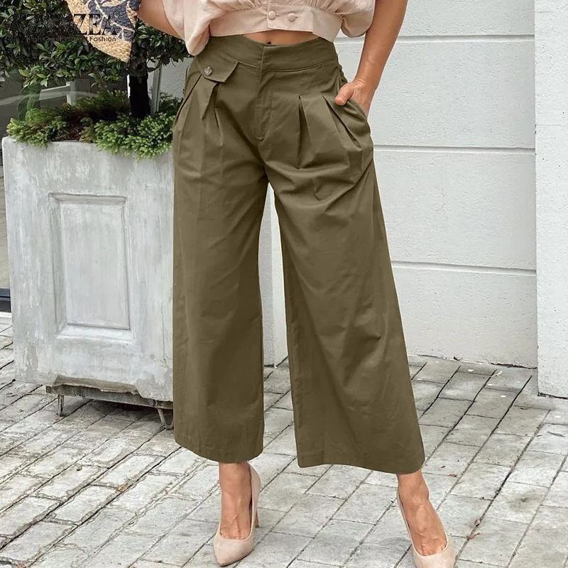 2021 Summer ZANZEA Vintage Women Wide Leg Pants Office Lady Pleated Zipper Pants Casual Solid Female Pockets Oversized Bottoms
2021 Summer ZANZEA Vintage Women Wide Leg Pants Office Lady Pleated Zipper Pants Casual Solid Female Pockets Oversized Bottoms
