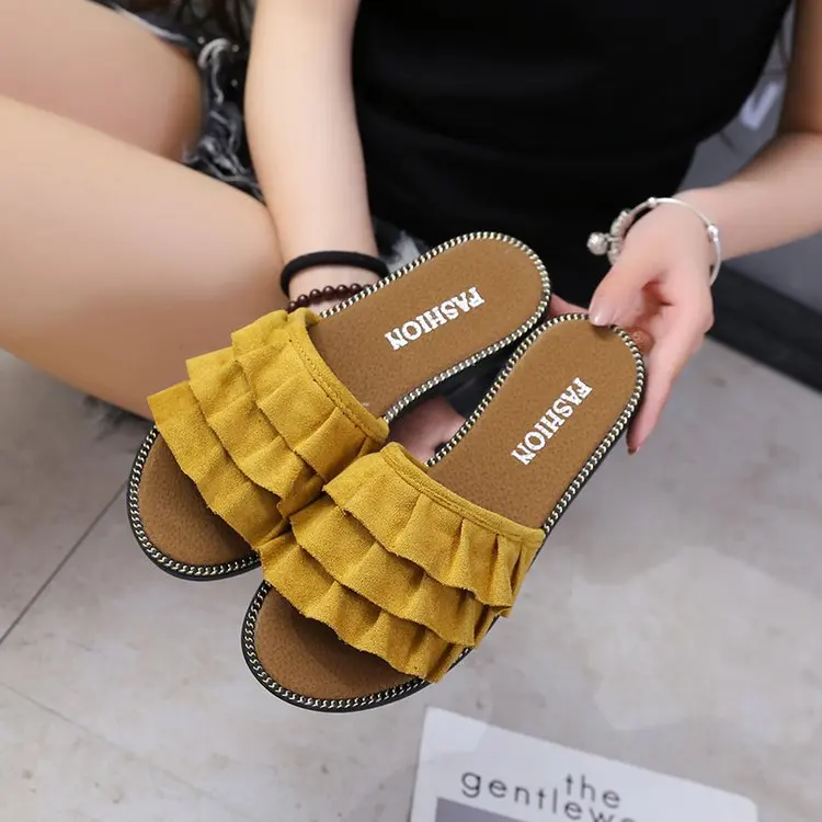 Women Summer Beach Shoes Ruffles No Fur Slippers Flat Heels Flip Flops Ladies Bohemian Sandals Fold Platform Cotton Shoes
Women Summer Beach Shoes Ruffles No Fur Slippers Flat Heels Flip Flops Ladies Bohemian Sandals Fold Platform Cotton Shoes