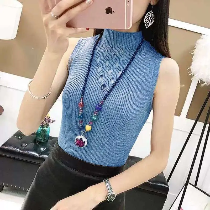 Half-height collar sleeveless hollow neck knitted vest women's 2021 spring and summer new Joker slim slim bottoming shirt tide
Half-height collar sleeveless hollow neck knitted vest women's 2021 spring and summer new Joker slim slim bottoming shirt tide