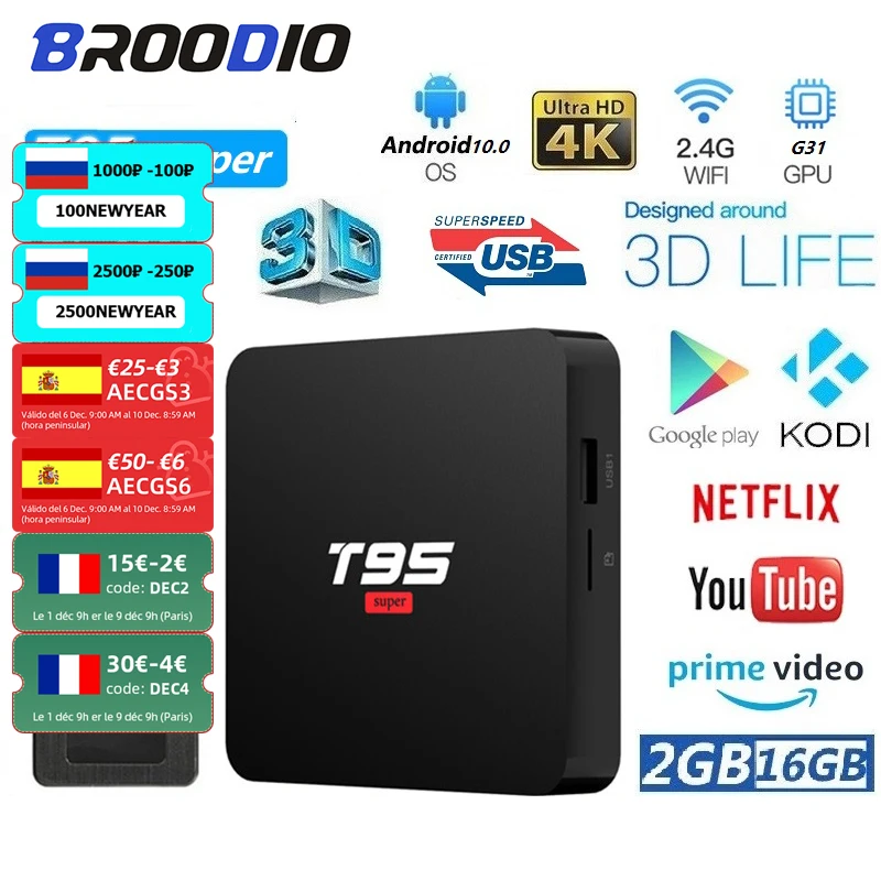 Приставка Смарт-ТВ T95, Android 10,0, 2 + 16 ГБ, 4K HD 
Приставка Смарт-ТВ T95, Android 10,0, 2 + 16 ГБ, 4K HD