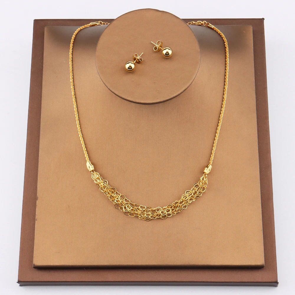 Gold Color Dubai Jewelry Sets Women African Party Wedding Gifts Chain Necklace Silver Plated Bead Earrings Jewellery Sets Gifts 
Gold Color Dubai Jewelry Sets Women African Party Wedding Gifts Chain Necklace Silver Plated Bead Earrings Jewellery Sets Gifts