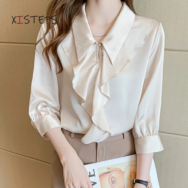 Элегантные шифоновые блузки, женские свободные рубашки абрикосового цвета с полурукавами, женские топы, модная одежда в стиле High Street 
Элегантные шифоновые блузки, женские свободные рубашки абрикосового цвета с полурукавами, женские топы, модная одежда в стиле High Street