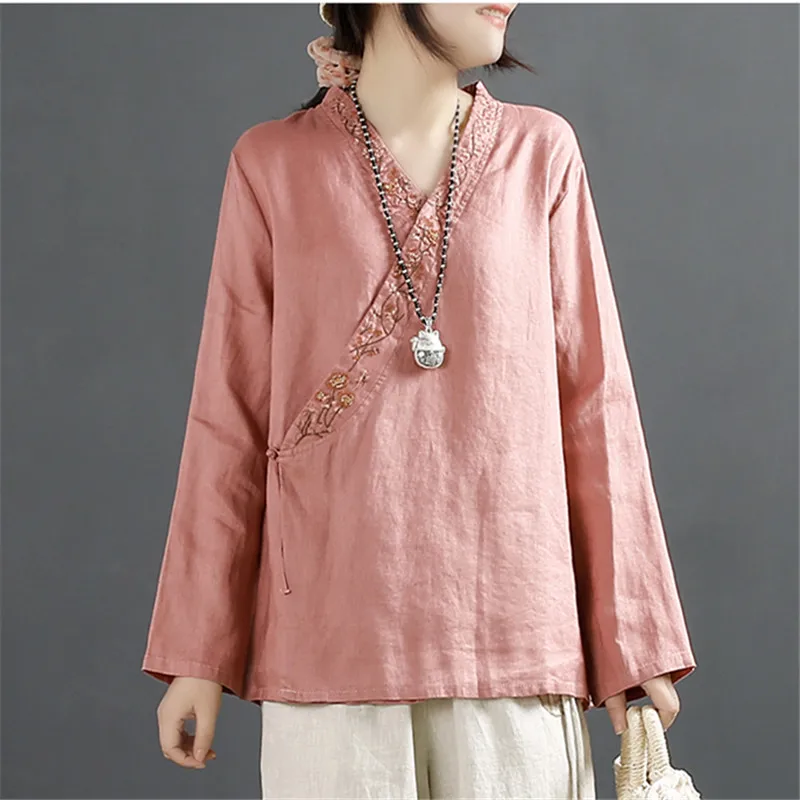 Chinese Style Women Retro Cotton and Linen Tops Spring National Style Long Sleeve Linen Shirt Chinese Button Tea Clothes
Chinese Style Women Retro Cotton and Linen Tops Spring National Style Long Sleeve Linen Shirt Chinese Button Tea Clothes