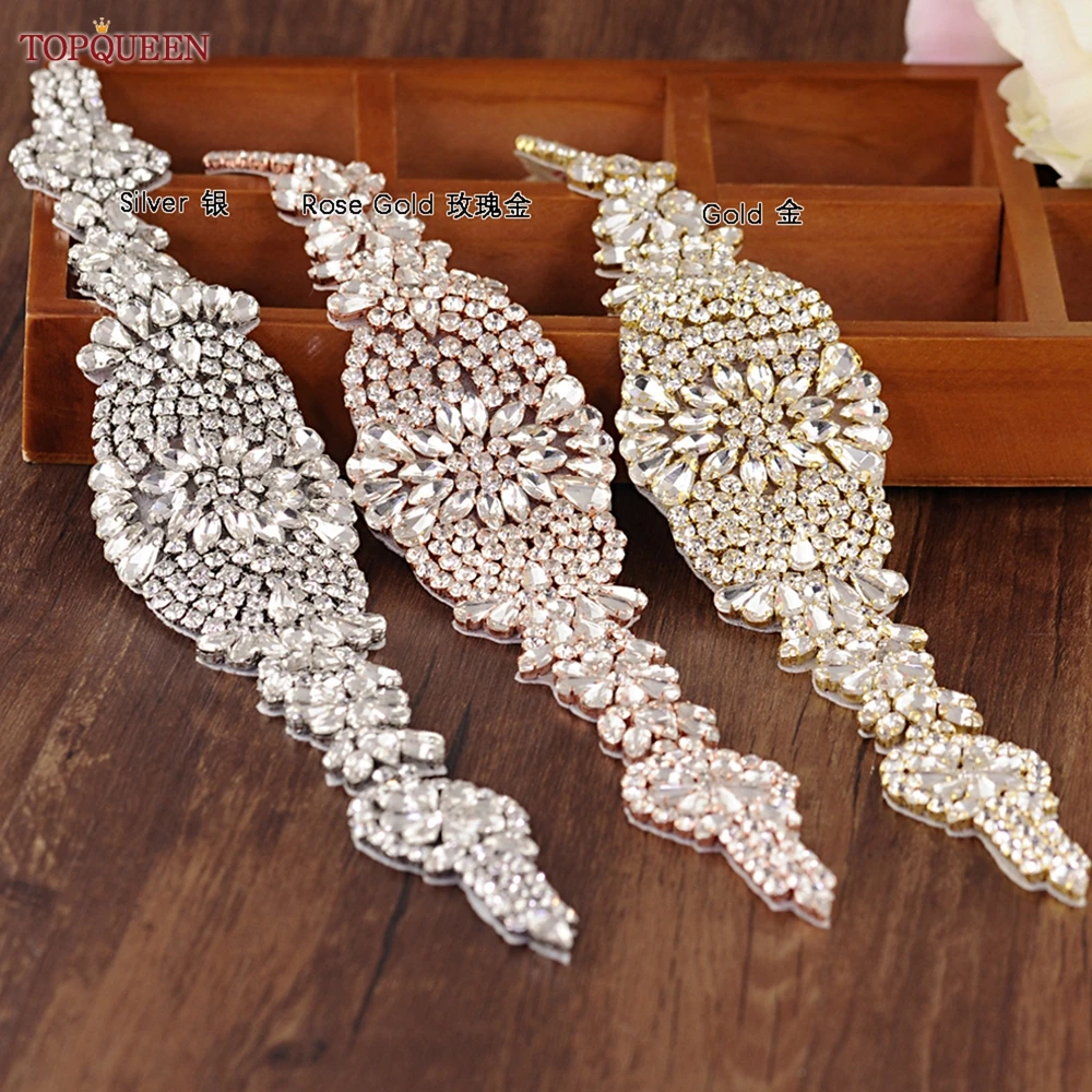TOPQUEEN S123 (1PCS) Sew On Strass Applique Rhinestone For Wedding Belt Pearl Patch Evening Dress Accessories Patches on Clothes | Свадьбы и