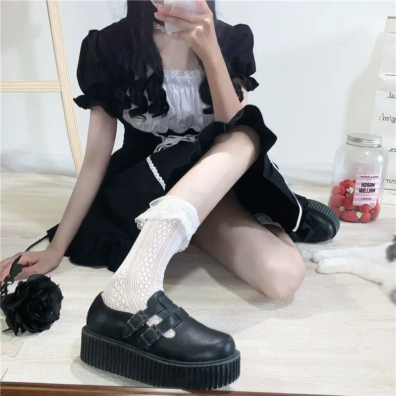 Japanese Lolita Gothic Dress Dark black puff sleeve waist dress Women Vintage Design Maid Kawaii Soft Girl Cute Lolita Dress
Japanese Lolita Gothic Dress Dark black puff sleeve waist dress Women Vintage Design Maid Kawaii Soft Girl Cute Lolita Dress