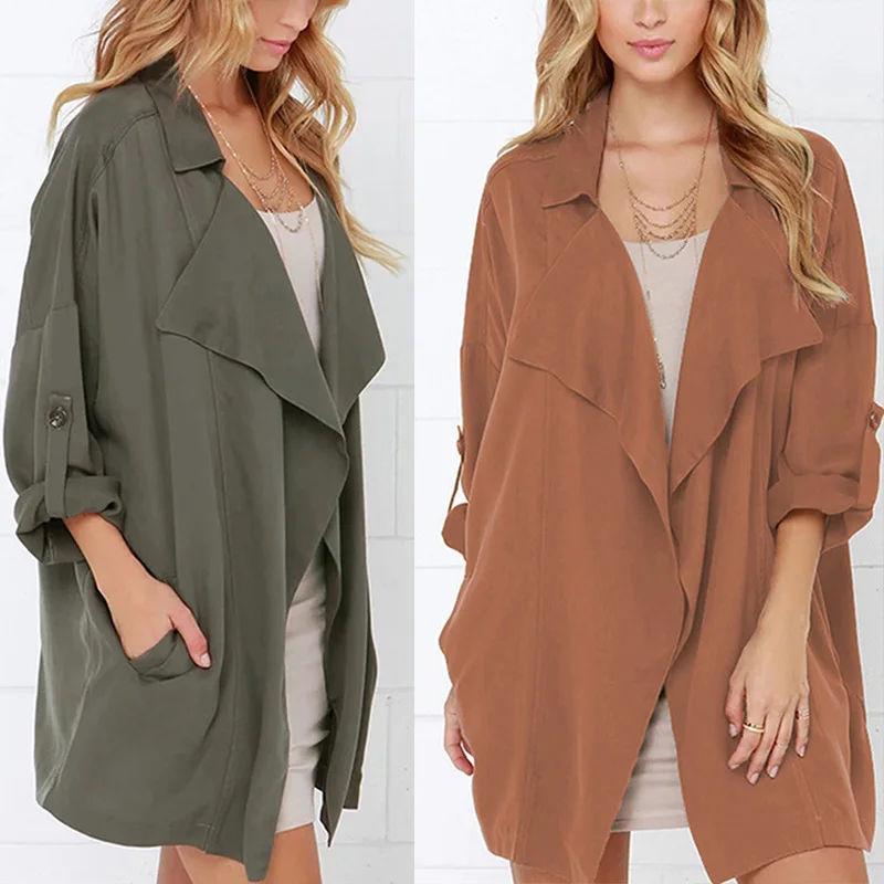 New Arrival Womens Seven-quarter Sleeve Trench Coat British Style Solid Color Loose Casual Windbreaker
New Arrival Womens Seven-quarter Sleeve Trench Coat British Style Solid Color Loose Casual Windbreaker