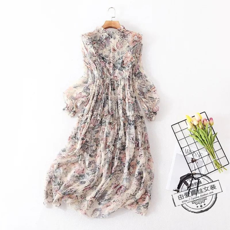 Women Silk Dress Star Brand Vintage Empire Waist Print Slim Holiday Long Sleeve Vestidos Spring New
Women Silk Dress Star Brand Vintage Empire Waist Print Slim Holiday Long Sleeve Vestidos Spring New