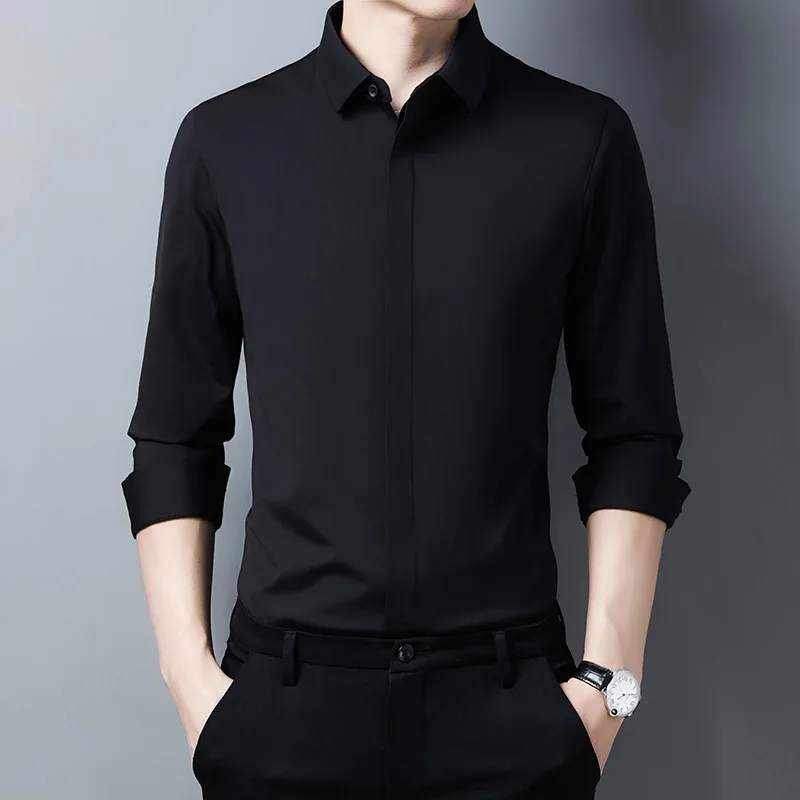 2021 spring and autumn new men's long sleeve concealed placket seamless shirt solid color seamless shirt men's 1109
2021 spring and autumn new men's long sleeve concealed placket seamless shirt solid color seamless shirt men's 1109