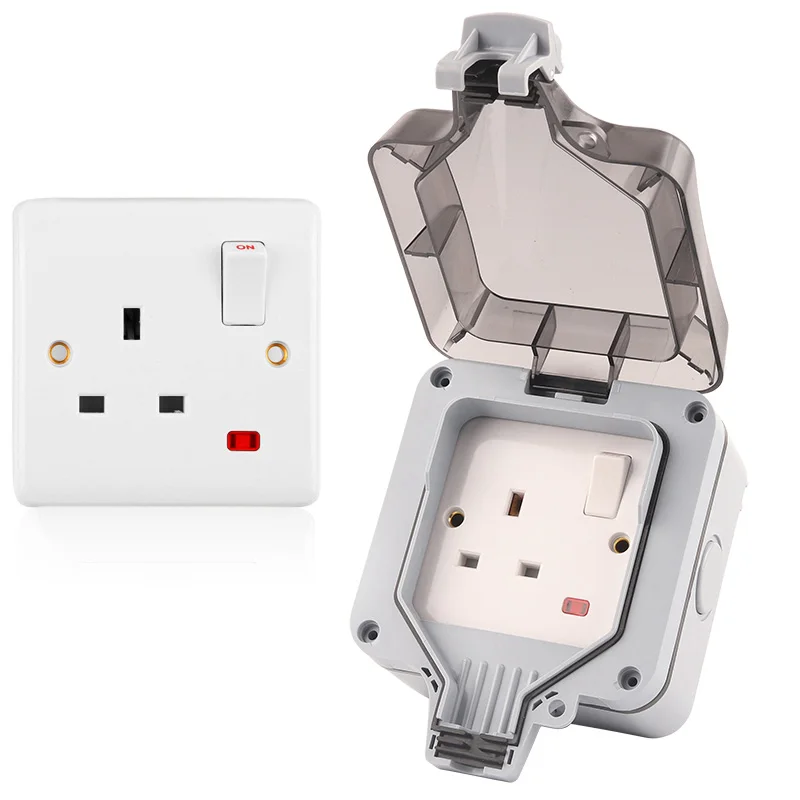 IP66 Upgraded TYPE Weatherproof Waterproof Outdoor White Black Wall Switch Socket With Light 13A Outlet Power Socket UK Standard
IP66 Upgraded TYPE Weatherproof Waterproof Outdoor White Black Wall Switch Socket With Light 13A Outlet Power Socket UK Standard