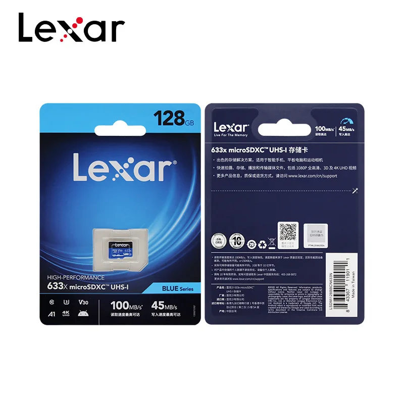 

100% Original Lexar Micro SD Card 128GB 32GB Class 10 633x 64GB High Speed 95MB/S Memory Card U3 A1 V30 UHS-I TF Card Microsd
