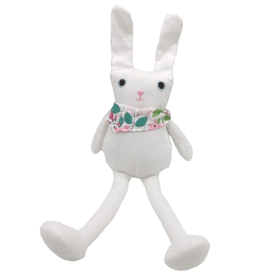 

Japanese Artistic White Bunny With Scarft Fabric Doll Linen Rabbit Soft Toys Cuddle Baby Bedtime Companion Stuffed Animal