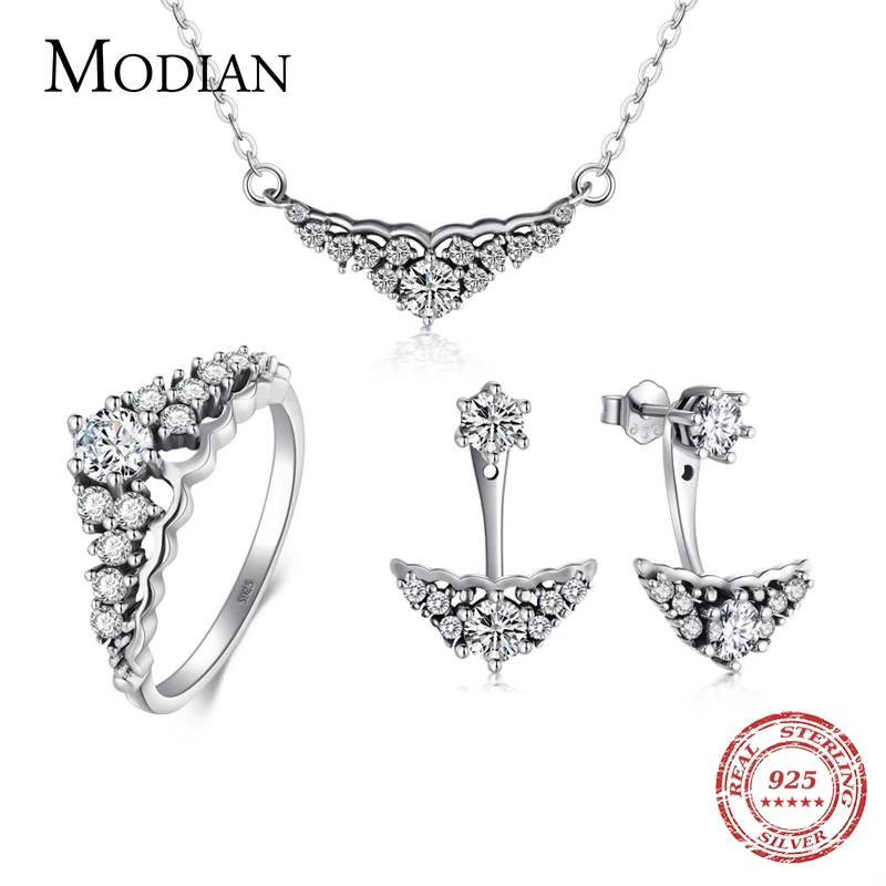 Комплект женских украшений в виде короны из серебра 925 пробы|fashion jewelry set|jewelry