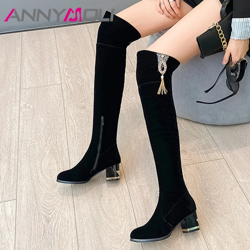 ANNYMOLI Women Boots Chunky Heel Over-the-Knee Boots Metal Decoration High Heel Long Boots Zip Lady Shoes Autumn Winter Black 43
ANNYMOLI Women Boots Chunky Heel Over-the-Knee Boots Metal Decoration High Heel Long Boots Zip Lady Shoes Autumn Winter Black 43