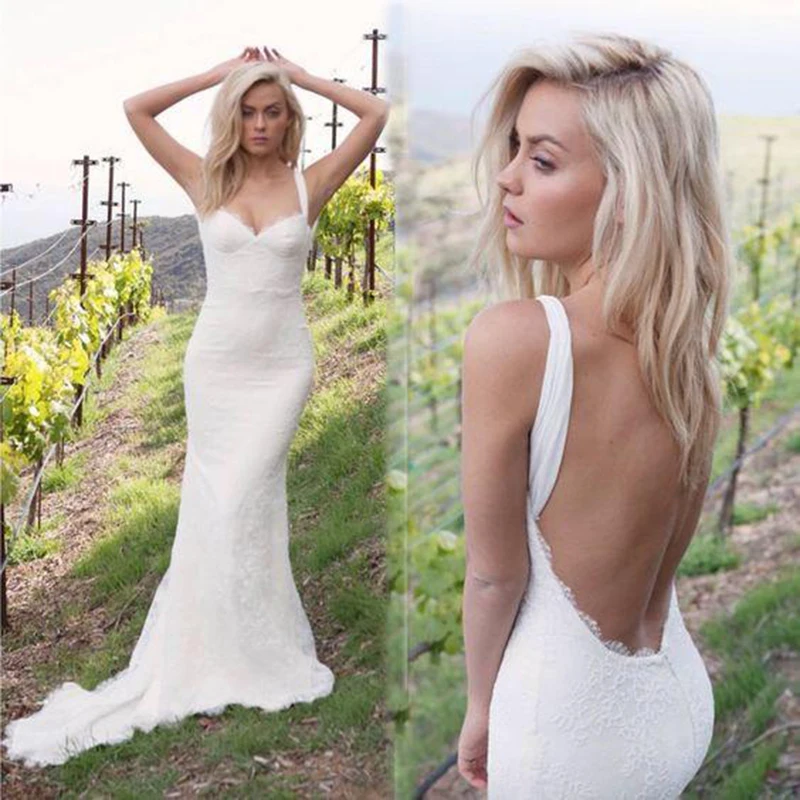 Modern Elegant Holy Mermaid Lace Sleeveless Wedding Dresses for Bride Open Back V Neckline Bridal Wedding Gowns With Straps
Modern Elegant Holy Mermaid Lace Sleeveless Wedding Dresses for Bride Open Back V Neckline Bridal Wedding Gowns With Straps