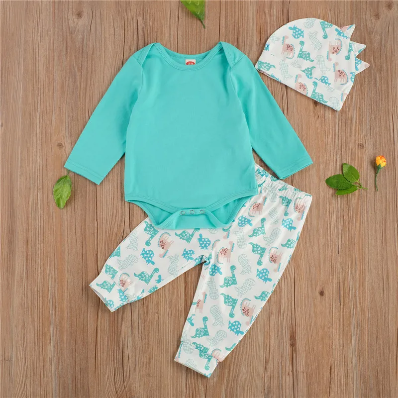 Baby 3 Piece Kid's Romper Suit Long Sleeve Round Neck Solid Color Romper Elastic Head Dinosaur Printed Long Pants with Hat 2021
Baby 3 Piece Kid's Romper Suit Long Sleeve Round Neck Solid Color Romper Elastic Head Dinosaur Printed Long Pants with Hat 2021