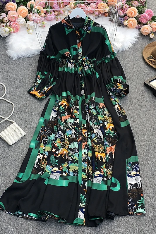 2021 New Spring Bohemian turn-down collar long sleeve Dress high waist pleated waist floral single breasted A-line Dress
2021 New Spring Bohemian turn-down collar long sleeve Dress high waist pleated waist floral single breasted A-line Dress