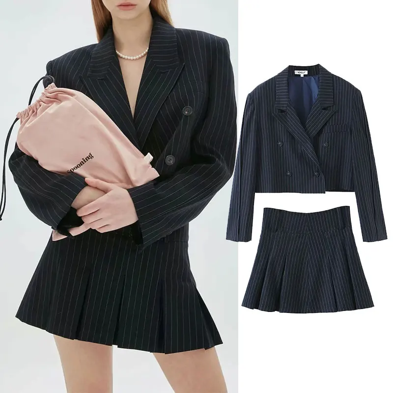 PPYQYKX ZA Blazer 2021 Women's Autumn Striped Short Casual Blazer Short Skirt Set Lapel Single Breasted Long Sleeve Short Jacket
PPYQYKX ZA Blazer 2021 Women's Autumn Striped Short Casual Blazer Short Skirt Set Lapel Single Breasted Long Sleeve Short Jacket