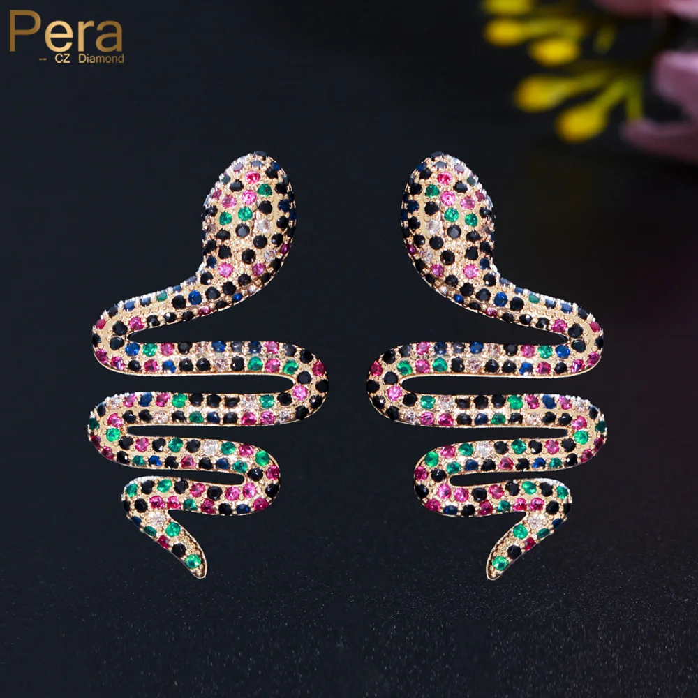 Pera Personality Distorted Snake Colorful CZ Gold Color Long Symmetrical Animal Earrings for Women Brincos European Jewelry E783
Pera Personality Distorted Snake Colorful CZ Gold Color Long Symmetrical Animal Earrings for Women Brincos European Jewelry E783