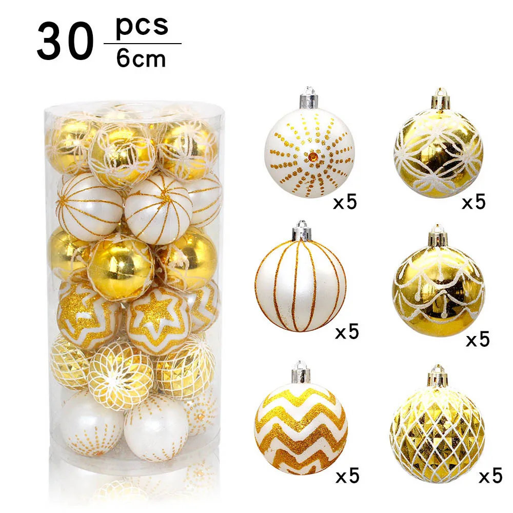 30PCS/Set 6cm Christmas Ball Ornaments Xmas Tree Pendants Anti-Fall Gold White for New Year Wedding Party Holiday Home Decor
30PCS/Set 6cm Christmas Ball Ornaments Xmas Tree Pendants Anti-Fall Gold White for New Year Wedding Party Holiday Home Decor