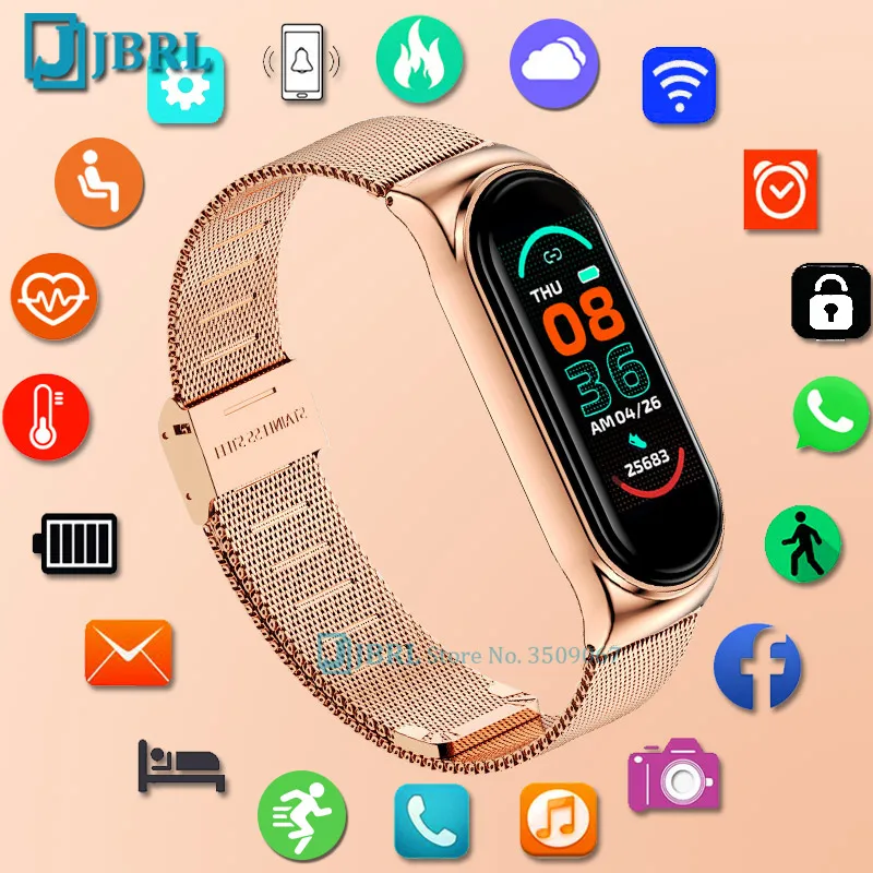 Rose Gold Smart Watch Heart Rate Stainless Steel Smartwatch Women Men Fitness Tracker Clock For Android IOS Smart-watch |