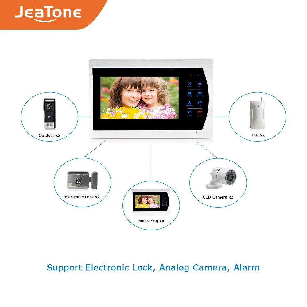 

JeaTone 4 Wire Video Intercom door phone doorbell with camera 1/3" CMOS 1200TVL High Resolution intercom system Kit 7" Monitor