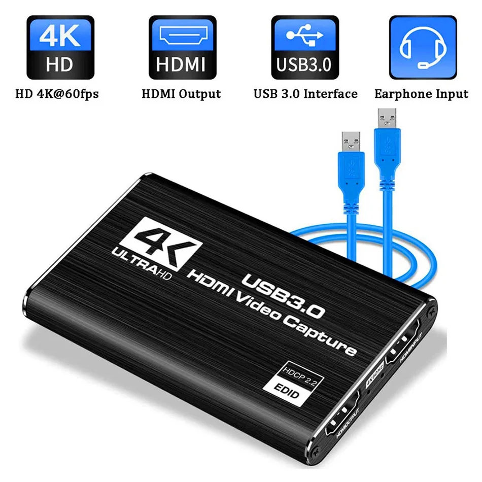 

4K HDMI к USB 3,0 HD Видео Аудио устройство захвата карты для 1080P 60 кадров в секунду ТВ-приставка камера для прямой трансляции PS4 Игровая приставка р...