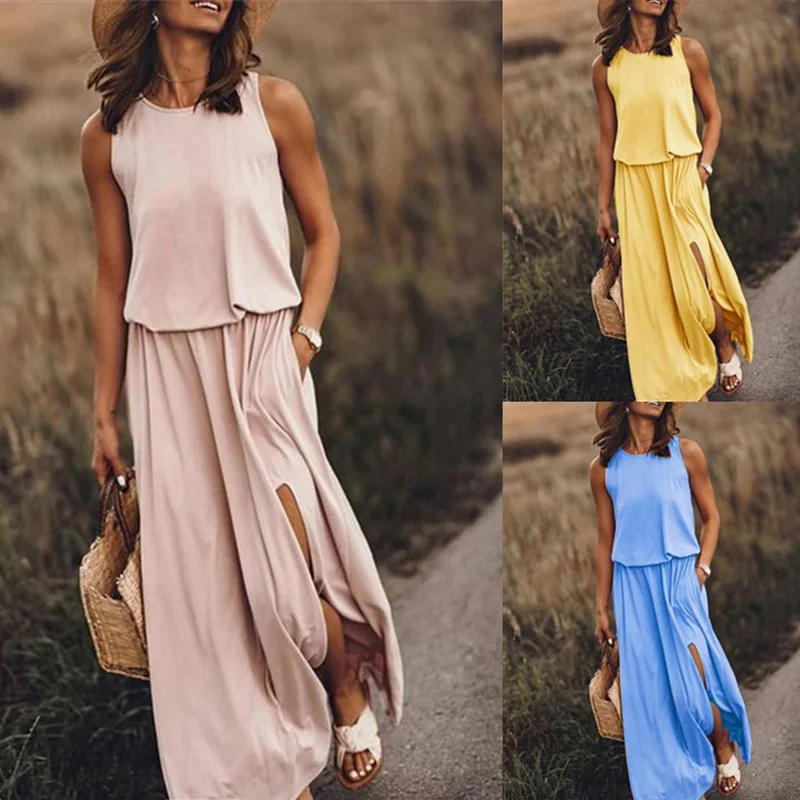 Women's Boho Loose Split Maxi Dresses Sleeveless Elastic Waist Long Dress Female 2020 Spring Summer Lady Beach Dresses Plus Size
Women's Boho Loose Split Maxi Dresses Sleeveless Elastic Waist Long Dress Female 2020 Spring Summer Lady Beach Dresses Plus Size