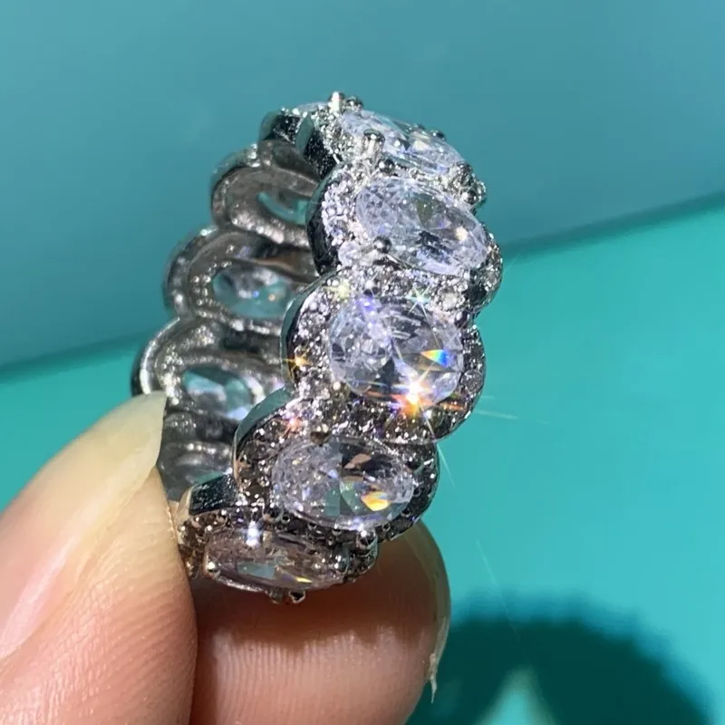Rulalei Mothers' Day Gift Luxury Jewelry Hot Sell 925 Sterling Silver Oval Cut White Clear 5A Cubic Zirconia Women Wedding Ring |
