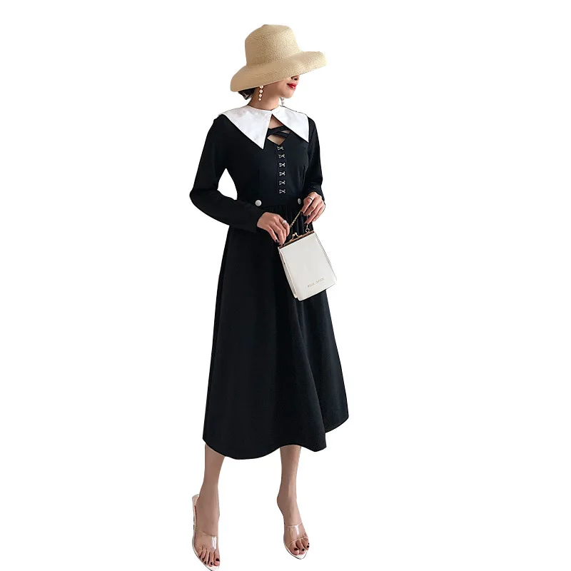 Large Size Winter Black Vintage Dress Women Drawstring Evening Dinner Dress Ladies Women Long Sleeve England Style Elegant Dress
Large Size Winter Black Vintage Dress Women Drawstring Evening Dinner Dress Ladies Women Long Sleeve England Style Elegant Dress