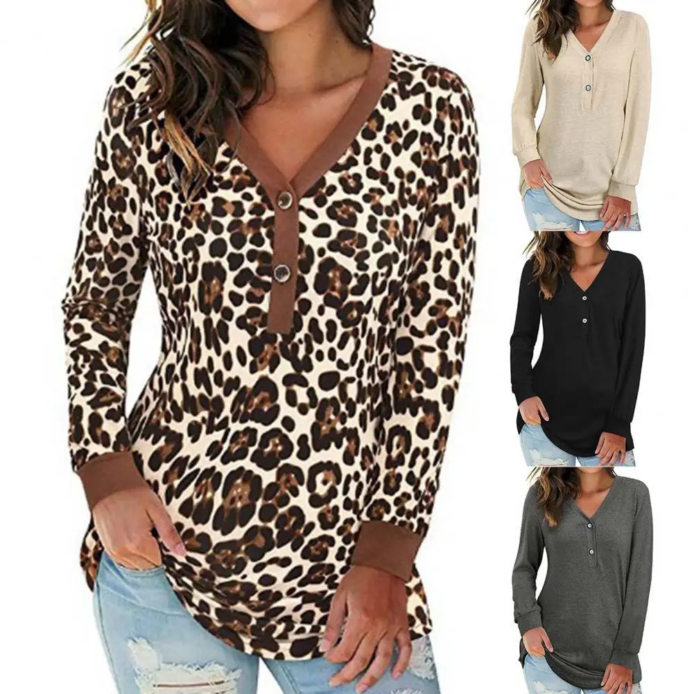 Women T-Shirt Long Sleeve V-Neck Solid Color Leopard Print Loose Tunic Tees Ladies Top Loose Streetwear Autumn Winter
Women T-Shirt Long Sleeve V-Neck Solid Color Leopard Print Loose Tunic Tees Ladies Top Loose Streetwear Autumn Winter