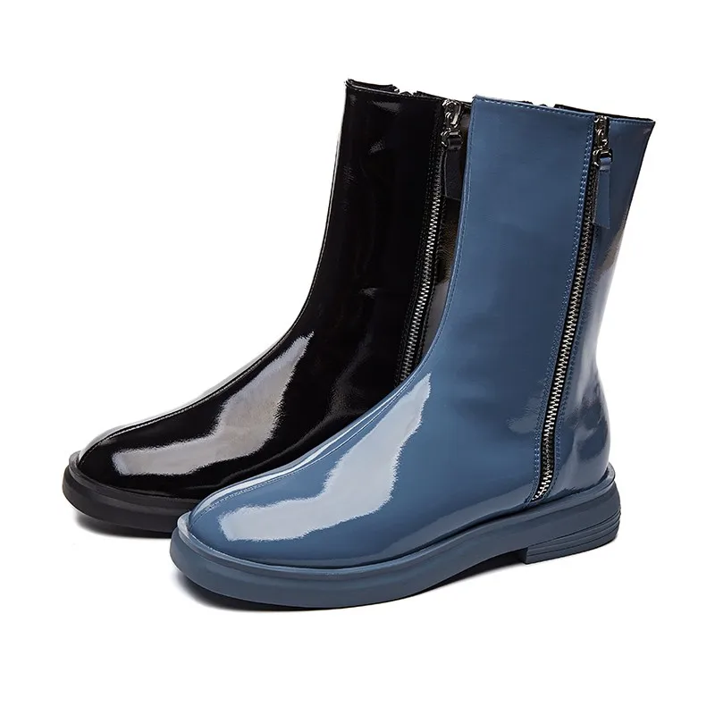 High quality autumn women shoes mid-calf boots 2020 patent leather platform black booties zipper blue Motorcycle boots size 40
High quality autumn women shoes mid-calf boots 2020 patent leather platform black booties zipper blue Motorcycle boots size 40