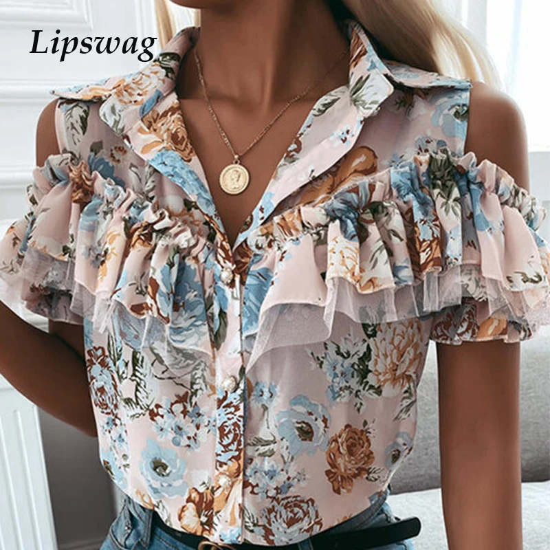 Women Elegant Ruffle Chiffon Blouses 2021 Fashion Floral Print Lapel Button Shirt Blouse Ladies Casual Summer Short Sleeve Tops
Women Elegant Ruffle Chiffon Blouses 2021 Fashion Floral Print Lapel Button Shirt Blouse Ladies Casual Summer Short Sleeve Tops