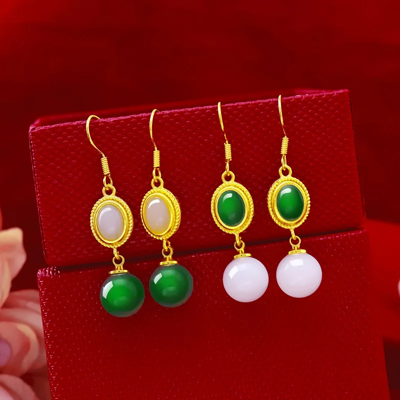 Gold Inlaid Jade Ethnic Style Gemstone Chalcedony Sand Gold Earrings for Women Wedding Engagement Jewelry Earring New Year Gifts
Gold Inlaid Jade Ethnic Style Gemstone Chalcedony Sand Gold Earrings for Women Wedding Engagement Jewelry Earring New Year Gifts