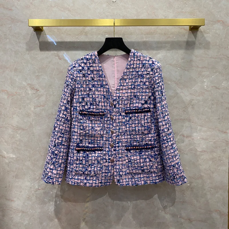 designer Women's New High quality 100%Silk Lining plaid tweed coat Fashion elegant V-neck Chains jackets C770
designer Women's New High quality 100%Silk Lining plaid tweed coat Fashion elegant V-neck Chains jackets C770