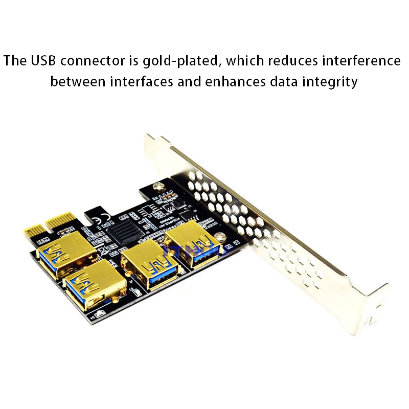 PCI-E 1 to 4 Expansion Card PCI-E 1X to PCI-E 16X 4 Port USB3.0 Graphics Adapter Expansion Card for BTC Mining 
PCI-E 1 to 4 Expansion Card PCI-E 1X to PCI-E 16X 4 Port USB3.0 Graphics Adapter Expansion Card for BTC Mining