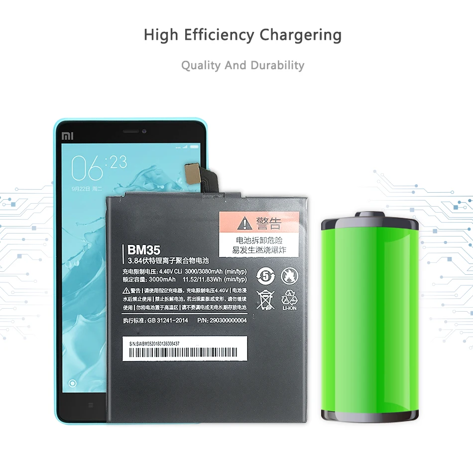 

Battery BM35 For Xiaomi Mi 4C Mi4c 3000mAh 3080mAh BM 35 Replacement Lithium Polymer Bateria Batteries Free Tools
